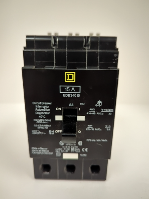 Square D EDB34015 15A E-Frame Bolt-On Circuit Breaker 15 Amp 3P 480Y/2 ...