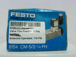  Festo 6154-CM-5/2-1/4-FH Solenoid Valve 5/2-Way 116PSI Max Image