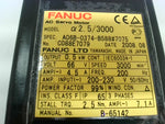  Fanuc A06B-0374-B588 AC Servo Motor #7075 2.5/3000 66V 4.5A 3PH Image