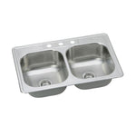 Elkay Dayton DSE233223 Equal Double Bowl Top Mount Stainless Steel Sink 33" x 22" x 6-9/16"- Image