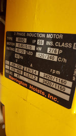  Harrington NER003SD 1/4-Ton Electric Chain Hoist 230/460VAC 3PH 10FT LiftReconditioned! Image