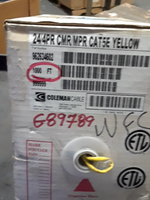  Coleman Cable 24/4PR CMR/MPR CAT5E Yellow 1000' Cable  962634602 Factory Sealed Package Image