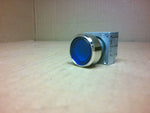  Siemens 3SB3639-0AA51 Flat Push Button Blue illuminated 24V LED w/ Holder & 2 Pole Contact Block Image