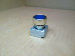 Siemens 3SB3639-0AA51 Flat Push Button Blue illuminated 24V LED w/ Holder & 2 Pole Contact Block Image