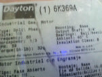  Dayton 6K369A Gearmotor 1/3HP 60RPM 29:1 115VAC Image