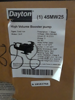  Dayton 45MW25 2HP High Volume Booster Pump Inlet 1-1/2"NPT Outl Factory Sealed Image
