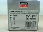  Simpson TNT18114H Titen Turbo 1/4" Hex Qty100 3/16" x 1 1/4" Co Image