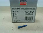  Simpson TNT18114H Titen Turbo 1/4" Hex Qty100 3/16" x 1 1/4" Co Image