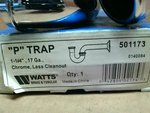  Watts 501173 3pc Brass 1-1/4"Inch 17 Gague Chrome "P" Trap Less Cleanout Image