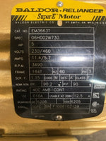  Baldor EM3663T 5HP Super-E Motor 184T Frame 3490RPM 230/460VAC 3PH TEFC 11.4/5.7amps Image