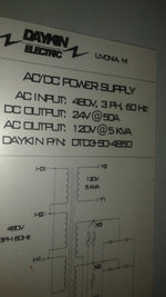  Daykin DTD3-50-4850 AC/DC Power Supply 5KVA 480VAC 3PH Input 120VAC/24VDC Outputs Image