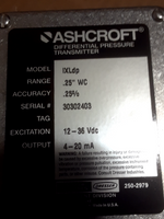  Ashcroft IXLdp Differential Pressure Transmitter 0.25% 0.25" WC IX-3-F02-42-ST Image