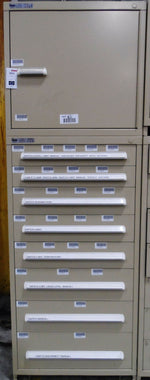  CABINET, STANLEY VIDMAR, 8 DRAWER, CREAM, TOP CABINET ATTACHED WITH SHELF, 30''x 28''x87'' Image