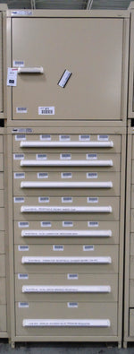  CABINET, STANLEY VIDMAR, 8 DRAWER, CREAM, TOP CABINET ATTACHED WITH SHELF, 30''x 28''x87'' Image