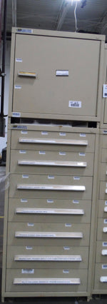 CABINET, STANLEY VIDMAR, 7 DRAWER, CREAM, TOP CABINET ATTACHED WITH SHELF, 30''x 28''x89'' Image