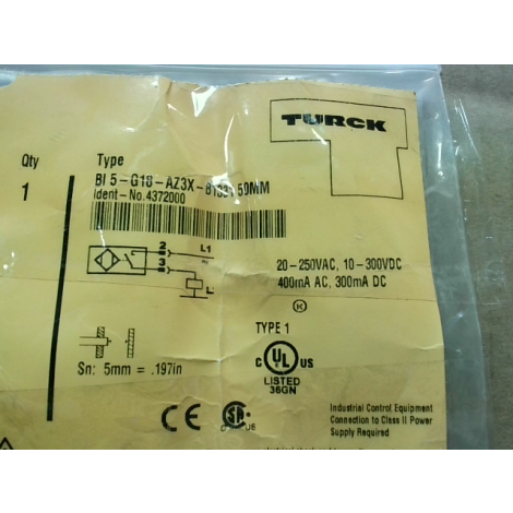 Turck BI5-G18-AZ3X-B1331 Minifast Proximity Sensor 50mm Sensing - New in Box