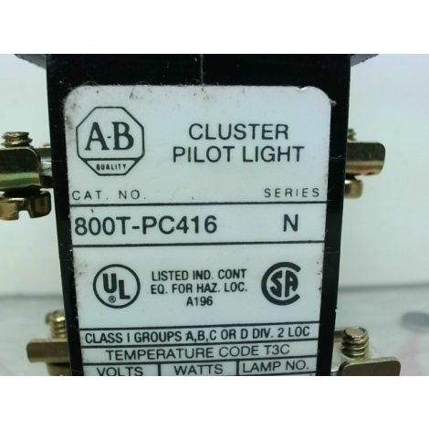 Allen Bradley 800T-PC416 /N Cluster Pilot Light Red Blue Green Clear 120V