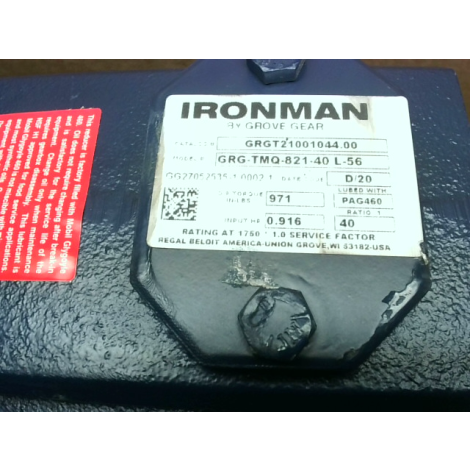 Ironman Grove Gear GRG-TMQ-821-40 L56 40 :1 Ratio Speed Reducer - New No Box