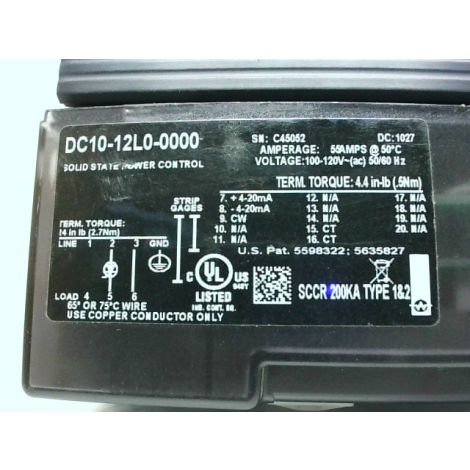 Watlow DC10-12L0-0000 DIN-A-MITE 55A Power Controller 120VAC - New No Box