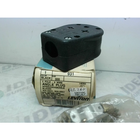 Leviton 931 Angle Plug 2P 3 Wire 30/50 A 250V Grounding Black - New In Box