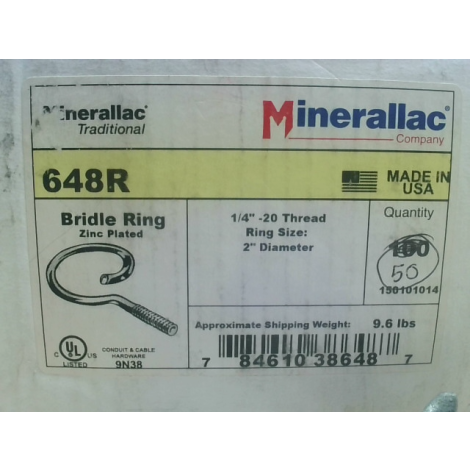 Minerallac 648R Bridle Ring 1/4"-20 Thread Ring Size: 2" Diamet - New In Box