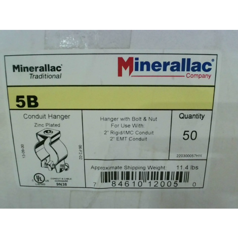 Minerallac 5B Conduit Hangers for 2" EMT 2" Rigid/IMC (50 PCS) - New In Box