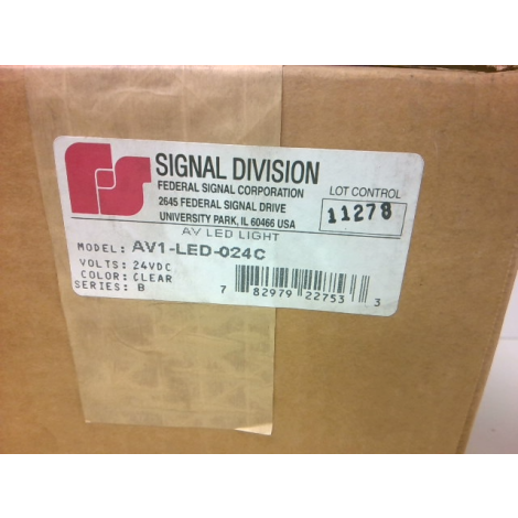 Federal Signal AV1-LED-024C Clear 24VDC Audible Visual Signal Flashing Light - New In Box