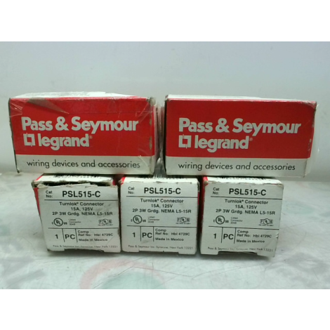 Pass & Seymour PSL515-C Turnlok Connector 15A 125V 3W 2P (5 PCS) - New In Box